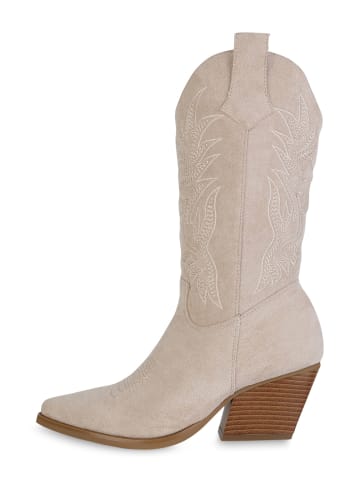 VAN HILL Cowboystiefel Ella in Beige Velours