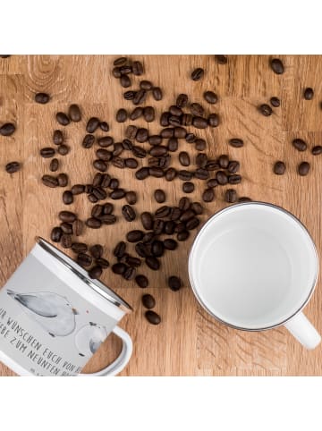 Mr. & Mrs. Panda Camping Emaille Tasse 9. Hochzeitstag Keramikho... in Heather Grey