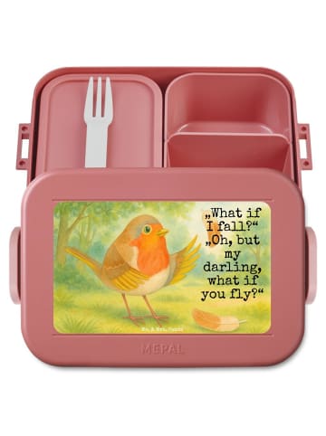Mr. & Mrs. Panda Bento Box Rotkehlchen Federn Design mit Spruch in Rot Pastell