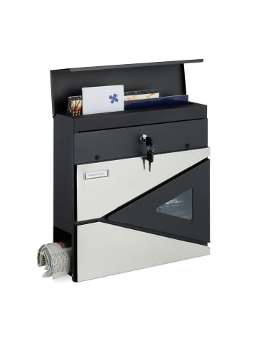 relaxdays Briefkasten in Schwarz/ Silber - (B)37 x (H)37 x (T)11 cm