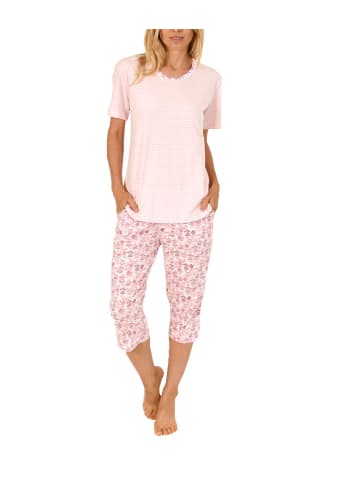 NORMANN Capri Pyjama Schlafanzug kurzarm Spitzenbesatz - 61979 in rosa
