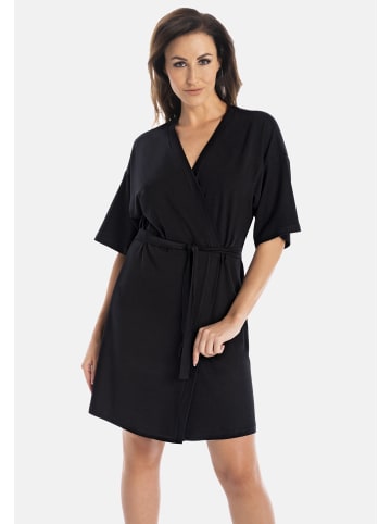 Teyli Damenbademantel aus Viskose in klassischem Schnitt Maddalena in schwarz