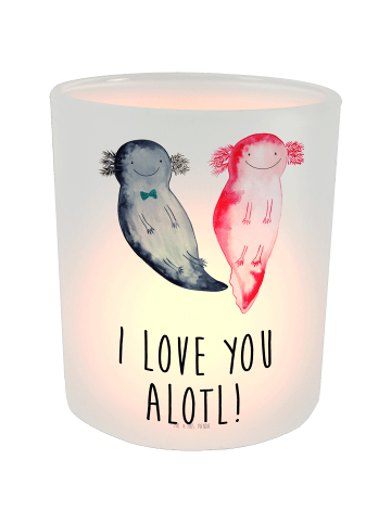 Mr. & Mrs. Panda Teelicht Axolotl Liebe mit Spruch in Transparent