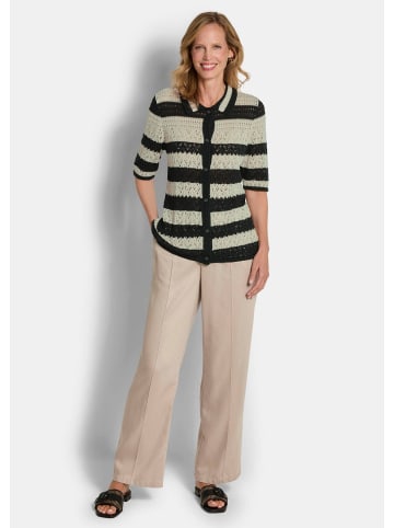 GOLDNER Ajourjacke in maritimen Look in stein / schwarz / gemustert