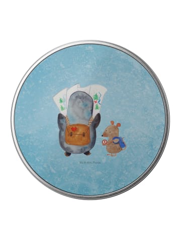 Mr. & Mrs. Panda Blechdose rund Pinguin & Maus Wanderer ohne Spruch in Eisblau