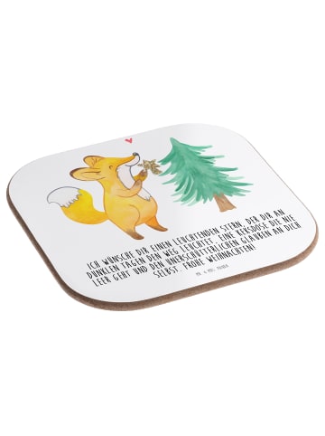 Mr. & Mrs. Panda Bierdeckel Fuchs  Weihnachtsbaum mit Spruch in Weiß