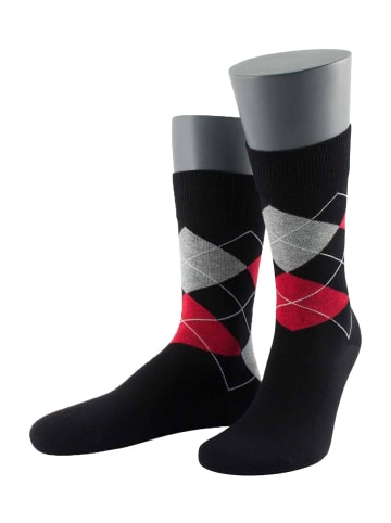 Wilox Baumwollsocke Gold Scotish Argyle in blackred