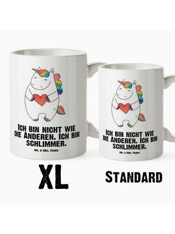 Mr. & Mrs. Panda Bürotasse Einhorn Herz mit Spruch in Weiß