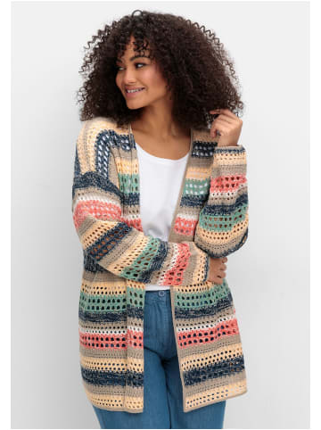 sheego Ajour-Strickjacke in hellgelb gemustert