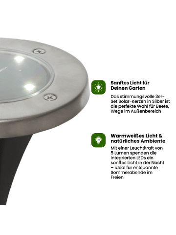 STAR Trading Solar Gartenleuchten Lawnlight 3er Set Edelstahl – LED Kerzen mit Sensor