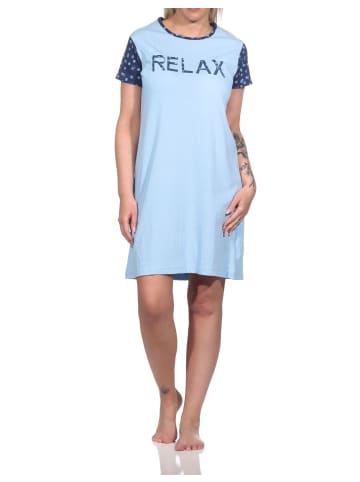 NORMANN Kurzarm Nachthemd Casual Look - 74892 in hellblau