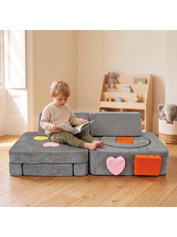 relaxdays 18tlg. Kinder-Spielsofa Set "Velours" in Grau - (B)130 x (H)40 x (T)65 cm