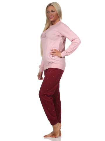NORMANN Schlafanzug Pyjama Bündchen langarm Winter Optik - 88791 in altrosa