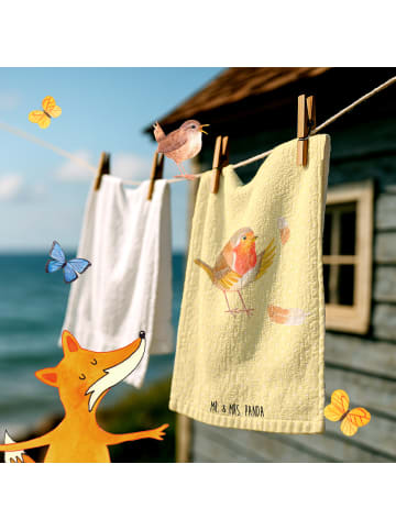 Mr. & Mrs. Panda Handtuch Gäste-WC Rotkehlchen Federn ohne Spruch in Gelb Pastell