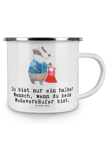 Mr. & Mrs. Panda Camping Emaille Tasse Modeverkäufer Herz mit Sp... in Weiß