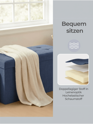 SONGMICS Sitzbank Minota in Dunkelblau - (B)76.1 x (H)38.1 x (T)38.1 cm
