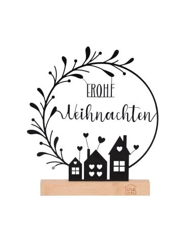 UNUS Aufsteller Frohe Weihnachten mit Blumenbogen und Häusern in Schwarz