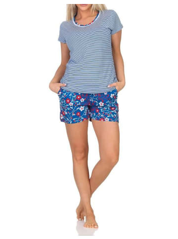 NORMANN kurzarm Schlafanzug Shorty Pyjama Streifen - 85339 in marine