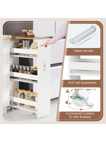 COSTWAY Nischenwagen 20cm breit schmal mit Ladestation in Hellbraun