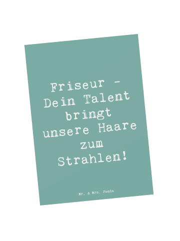 Mr. & Mrs. Panda Postkarte Spruch Friseur Talent mit Spruch in Meeresbrise