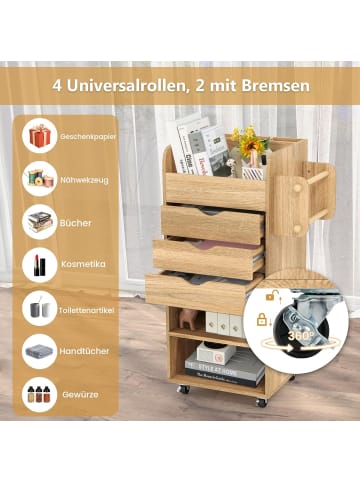 COSTWAY Rollcontainer mit 3 Schubladen 48,5 x 33,5 x 85,5 cm in Beige