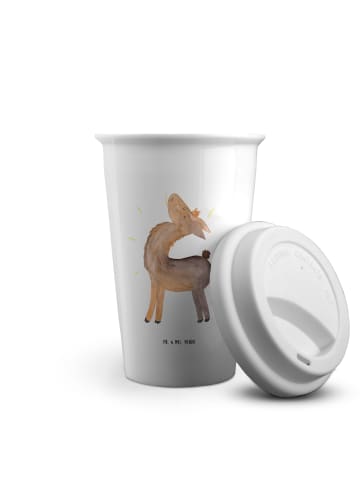Mr. & Mrs. Panda Kaffeebecher Lama Stolz ohne Spruch in Weiß