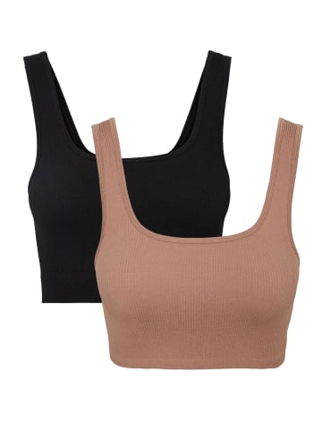 Vero Moda Crop Top 2-er Stück Pack Ripp Bralette Bustier Set VMEVE in Braun-2