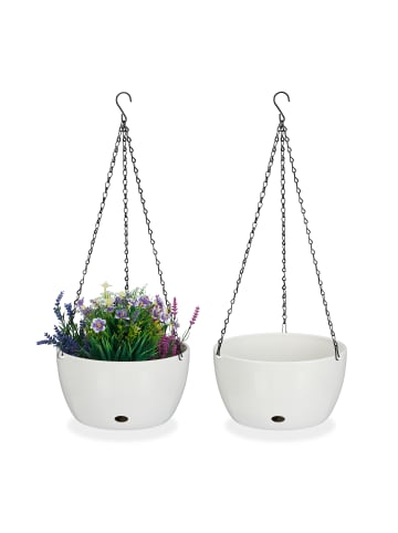 relaxdays 2 x Blumenampel in Weiß - (H)67 x Ø28,5 cm