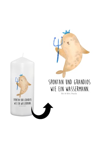 Mr. & Mrs. Panda Beileidskerze Sternzeichen Wassermann mit Spruch in Weiß