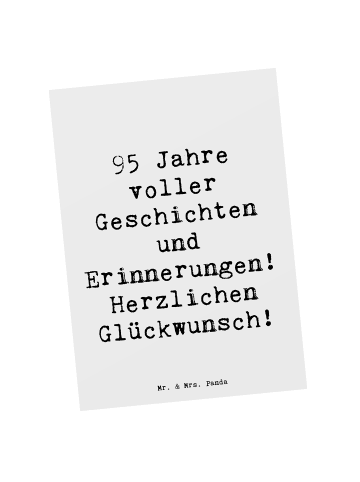 Mr. & Mrs. Panda Postkarte Spruch 95. Geburtstag mit Spruch in Weiß