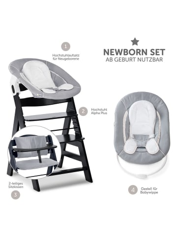 Hauck Alpha Plus Black 4-tlg. Newborn Set - Hochstuhl in schwarz,grau