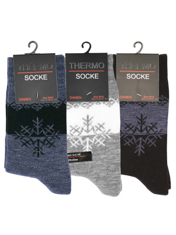 Cotton Prime® THERMO Socken 3 Paar, Eiskristall-Muster in Schwarz/Grau/Blau