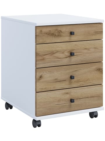 VCM  Holz Rollcontainer Bürocontainer Schublade Lona in Weiß / Honig-Eiche