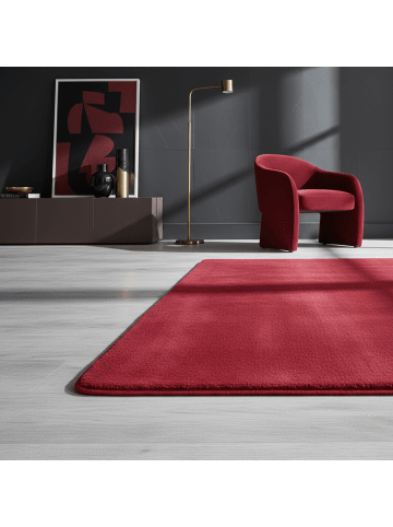 KADIMA DESIGN Teppich Kurzflor Waschbar Einfarbig ISAR Strapazierfähig OEKO-TEX in Rot