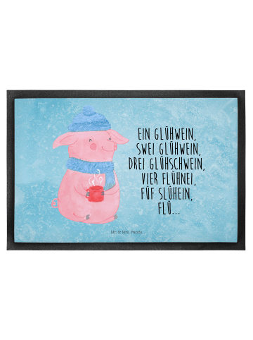 Mr. & Mrs. Panda Eingangsmatte Schweinchen Glühwein mit Spruch in Eisblau