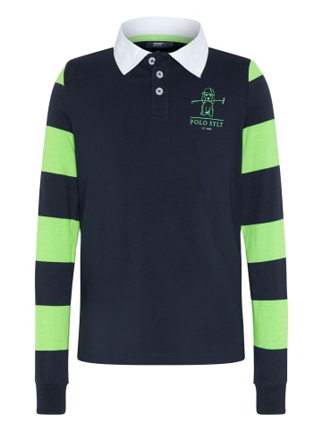 Polo Sylt Longsleeve im Polo-Look mit gestreiften Ärmeln in Blau