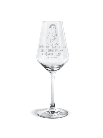 Mr. & Mrs. Panda Weißwein Glas Pinguin Blumen mit Spruch in Transparent