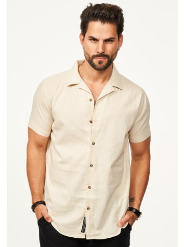 behype Kurzarmhemd - aus Leinen Sommerhemd im Regular-Fit in Beige