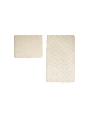 Almina WC-Set mit Diamant-Jaquard-Struktur - 2-teiliges Badematten-Set in Beige