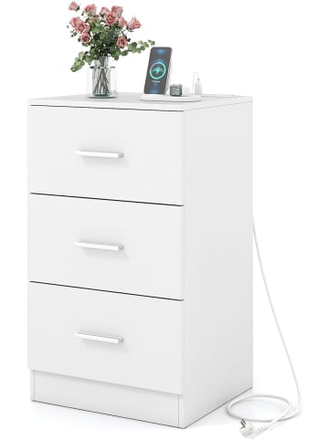 COSTWAY Nachttisch mit Ladestation 38 x 35 x 66 cm in Weiß