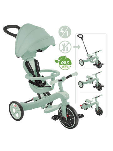 GLOBBER EXPLORER TRIKE 4in1 ECO Kinderwagen, Dreirad und Laufrad in pistazie