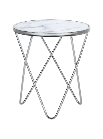 Beliani Beistelltisch MERIDIAN in Weiß/Silber - (W) 50 x (H) 55 x (L) 50 cm