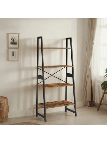 VASAGLE Bücherregal Bambou in Vintagebraun-Schwarz - (B)34 x (H)137 x (T)63 cm