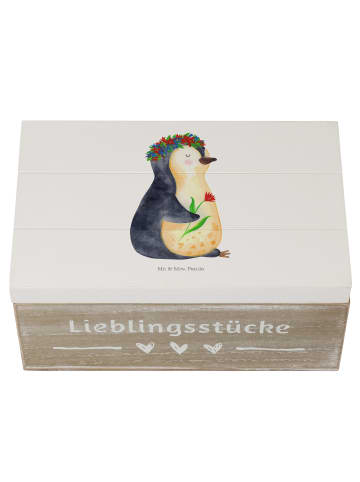 Mr. & Mrs. Panda Holzkiste Pinguin Blumen ohne Spruch in Weiß