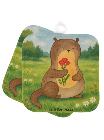 Mr. & Mrs. Panda Topflappen Otter Blumenstrauß Design ohne Spruch in Weiß