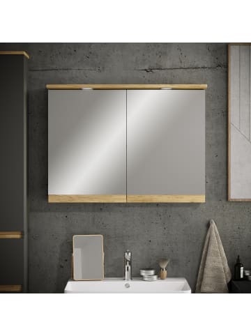 VCM  LED Bad Spiegelschrank Steckdose 59x80x23 Cosila in Anthrazit / Honig-Eiche