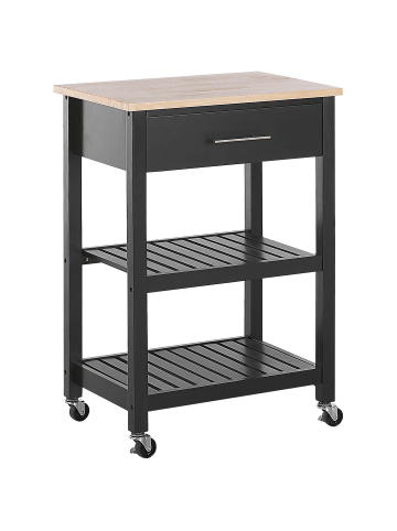 Beliani Servierwagen HIUMA in Schwarz/Heller Holzfarbton - (W) 58 x (H) 85 x (L) 40 cm