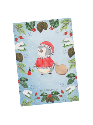 Mr. & Mrs. Panda Ansichtskarte Pinguin Nikolaus ohne Spruch in Weiß