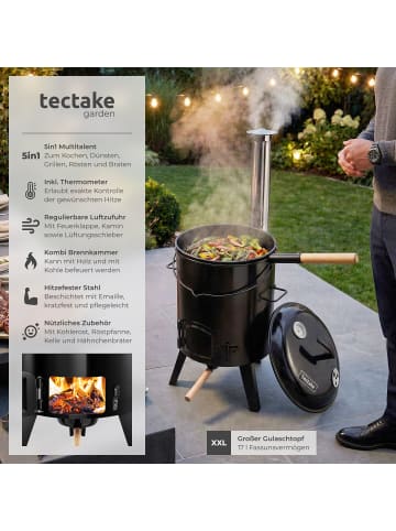 tectake 5in1 Outdoor-Kochkessel aus Stahl, 17l Volumen, emailliert