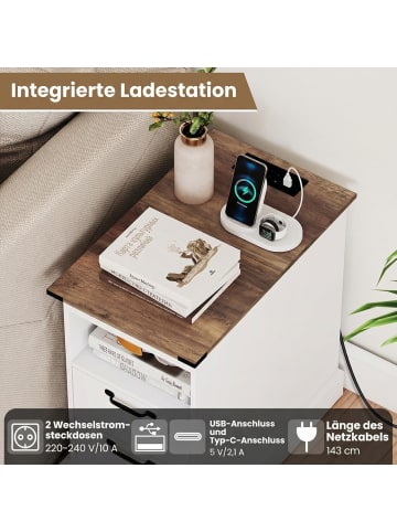COSTWAY Nachttisch mit Ladestation 35,5 x 60 x 62 cm in Weiß